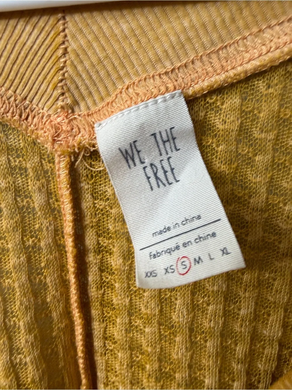 We The Free Mustard Yellow Waffle Knit Deep V-neck Loose Long Sleeve Top small